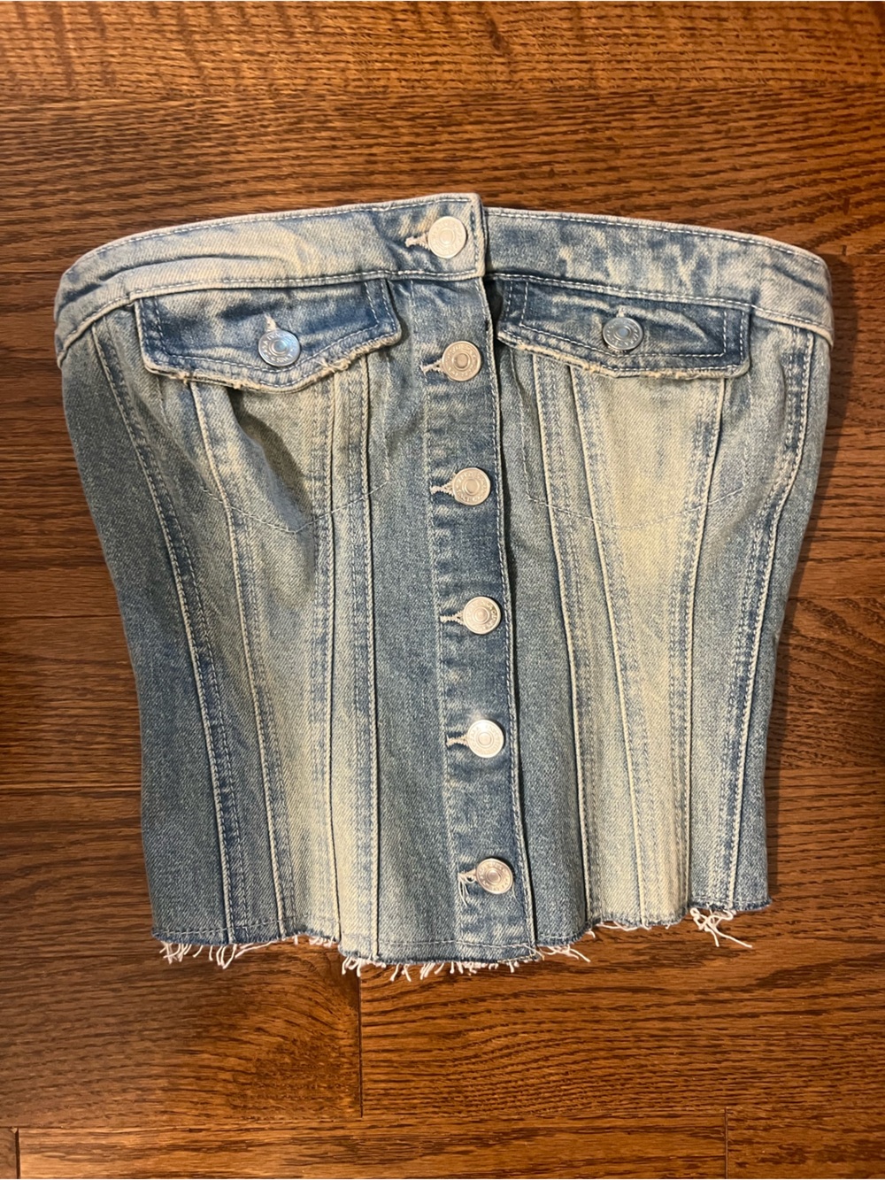 Zara Faded Blue Denim Corset Top